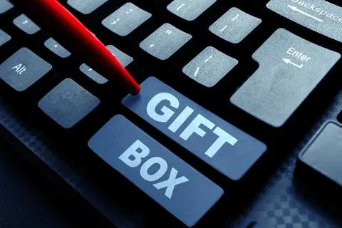 Sign displaying Gift Box. Concept meaning A small cointainer with designs Stock Photos