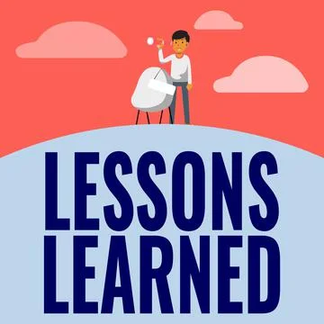 Sign displaying Lessons Learned. Business idea information reflects positive and Stockillustratie