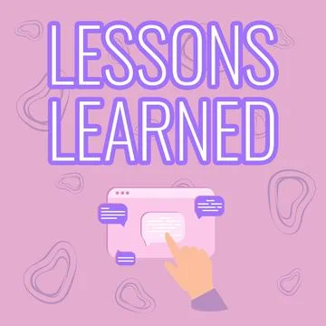 Sign displaying Lessons Learned. Concept meaning Promote share and use knowledge 스톡 일러스트