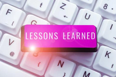 Sign displaying Lessons Learned. Word Written on Promote share and use knowledge 스톡 사진