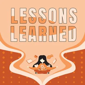 Sign displaying Lessons LearnedPromote share and use knowledge derived from 스톡 일러스트
