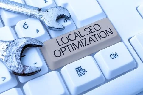 Sign displaying Local Seo Optimization. Word Written on increase Search Foto stock