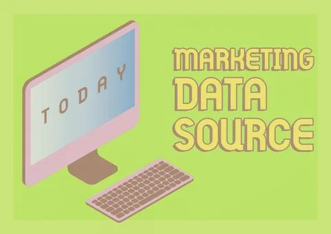 Sign displaying Marketing Data Source. Word Written on connection set up to a Illustrazione stock