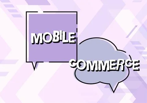 Sign displaying Mobile CommerceUsing mobile phone to conduct commercial Stock Illustration