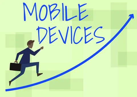 Sign displaying Mobile Devices. Conceptual photo A portable computing device Illustrazione stock