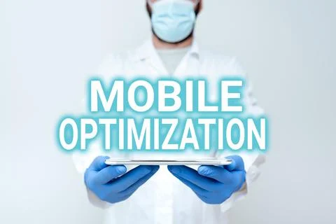 Sign displaying Mobile Optimization. Conceptual photo Site Content Reformatted Stock Photos