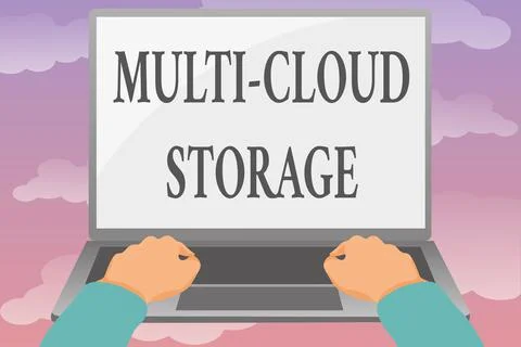 Sign displaying Multi Cloud Storage. Business showcase use of multiple cloud Illustrazione stock