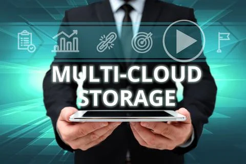 Sign displaying Multi Cloud Storage. Business concept use of multiple cloud 写真素材