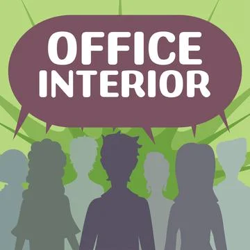 Sign displaying Office Interior. Word Written on making indoor spaces functional Ilustración de archivo