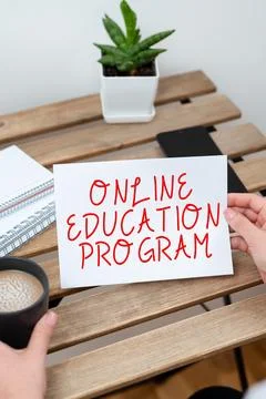 Sign displaying Online Education Program. Conceptual photo Software development 스톡 사진