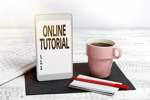 Sign displaying Online Tutorial. Business showcase process of tutoring in an Stock Photos