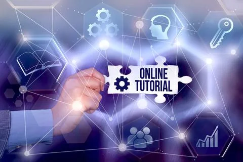 Sign displaying Online Tutorial. Conceptual photo process of tutoring in an Fotos de archivo