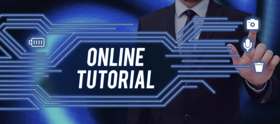 Sign displaying Online Tutorial. Word for process of tutoring in an online or Stock Photos