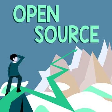 Sign displaying Open Source. Business overview denoting software which original 库存插图