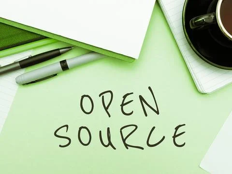 Sign displaying Open Source. Word for denoting software which original source Stockfoto's