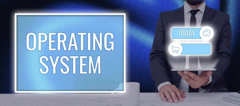 Sign displaying Operating System. Concept meaning software that supports a Stock Photos