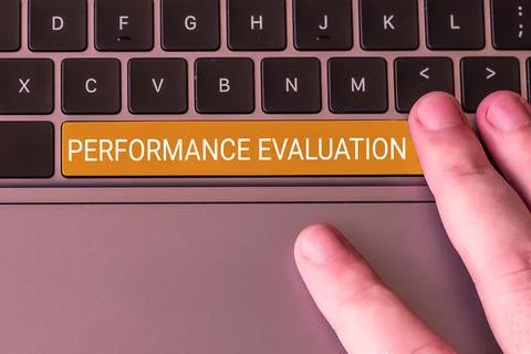 Sign displaying Performance Evaluation. Word for the development and action Stock Photos