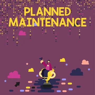 Sign displaying Planned Maintenance. Word for Check ups to be done Scheduled on Stock-Illustration