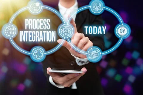 Sign displaying Process Integration. Conceptual photo sharing of data and events Stock Photos