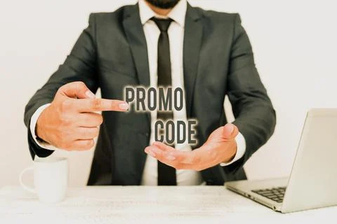 Sign displaying Promo Code. Word for letters or numbers that allows getting a Foto stock