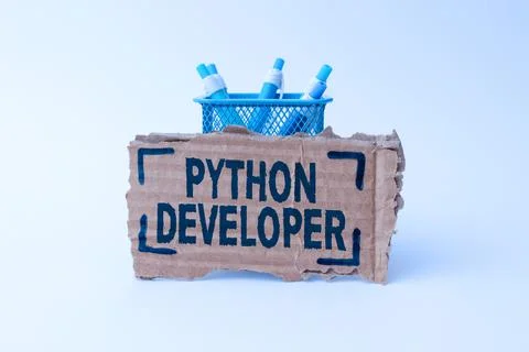Sign displaying Python Developer. Business showcase responsible for writing Stock Photos
