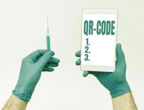 Sign displaying Qr Code. Word Written on the trademark for a type of matrix Stockfoto's