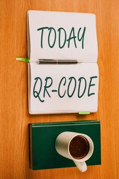 Sign displaying Qr Code. Word for the trademark for a type of matrix barcode A Foto stock