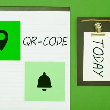 Sign displaying Qr Code. Word Written on the trademark for a type of matrix Foto stock