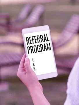 Sign displaying Referral Program. Concept meaning sending own patient to another 스톡 사진