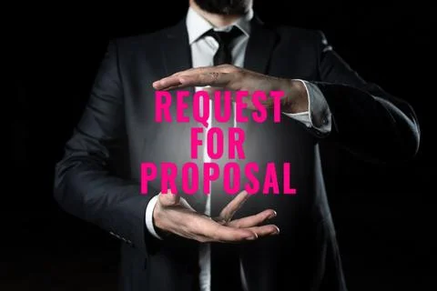 Sign displaying Request For Proposal. Word for document contains bidding process Stock Photos