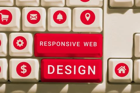 Sign displaying Responsive Web Design. Business overview web page creation that Stock Photos