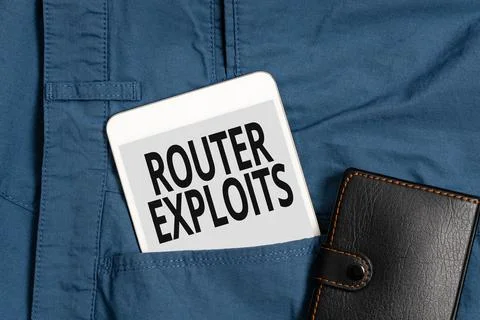 Sign displaying Router Exploits. Concept meaning takes advantage of a security Stock Photos