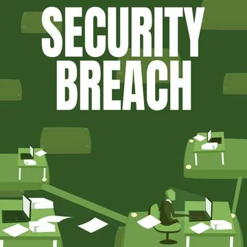 Sign displaying Security Breach. Word for incident that results in unauthorized 库存插图