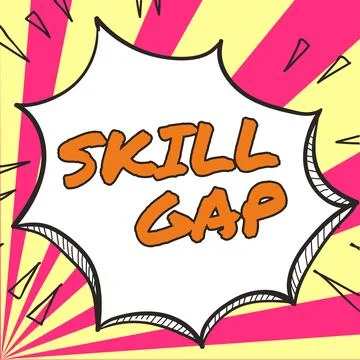 Sign displaying Skill Gap. Word Written on Refering to a person's weakness or Stock Illustration