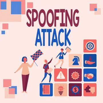 Sign displaying Spoofing Attack. Business overview impersonation of a user 스톡 일러스트