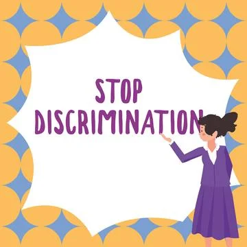 Sign displaying Stop Discrimination. Word Written on Prevent Illegal excavation イラスト素材