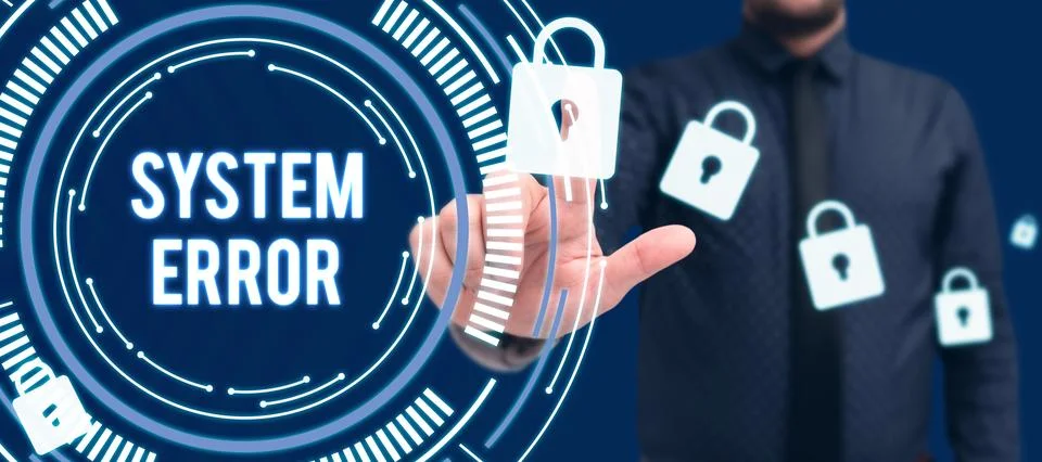 Sign displaying System Error. Internet Concept Technological failure Software Stockfoto's