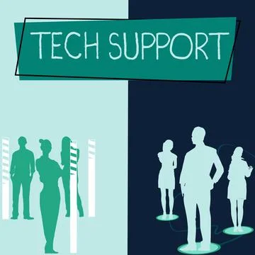 Sign displaying Tech Support. Concept meaning Help given by technician Online or Stock Illustration
