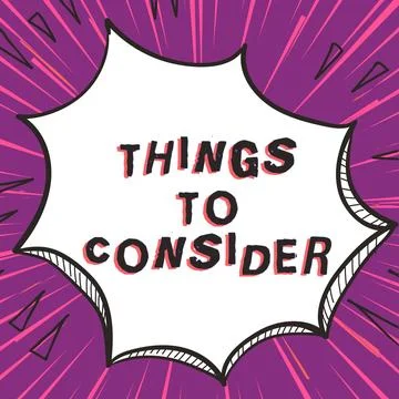Sign displaying Things To Consider. Word for list to check or do it Shopping Stock Illustration