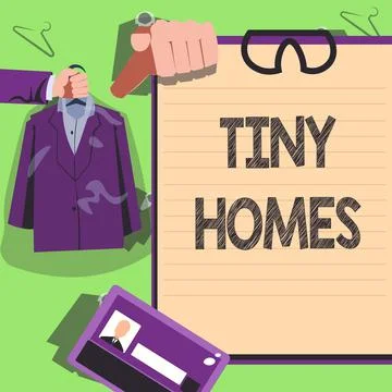 Sign displaying Tiny Homes. Conceptual photo houses contain one room only or two イラスト素材