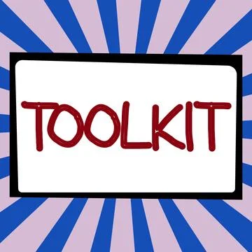 Sign displaying Toolkit. Concept meaning set of tools kept in a bag or box and Ilustración de archivo