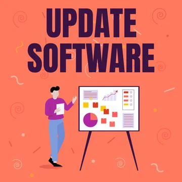 Sign displaying Update Software. Business overview replacing program with a Stock Illustration