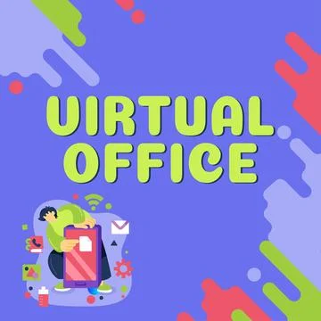 Sign displaying Virtual Office. Internet Concept Mobile work-environment Stock Illustration