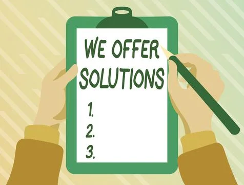 Sign displaying We Offer Solutions. Conceptual photo way to solve problem or Illustrazione stock