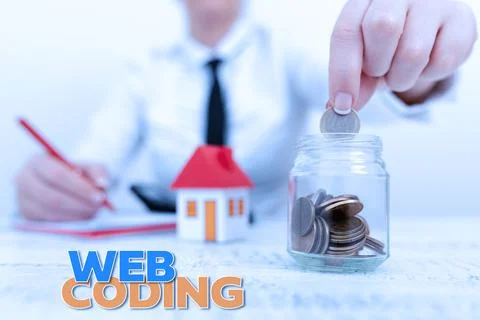 Sign displaying Web Coding. Business concept a system of symbols and rules used 스톡 사진