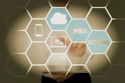 Sign displaying Web Coding. Concept meaning a system of symbols and rules used Foto stock