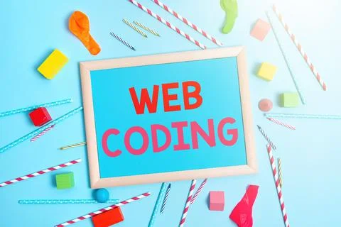 Sign displaying Web Coding. Word Written on a system of symbols and rules used 스톡 사진