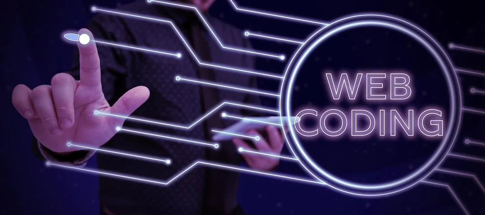 Sign displaying Web Coding. Word for work involved in developing a web site for 写真素材