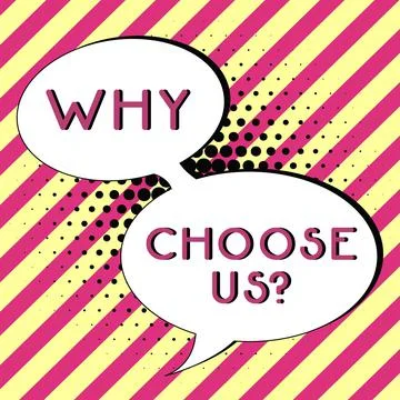 Sign displaying Why Choose Us Question. Word Written on Reasons for selecting Ilustração Stock