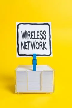 Sign displaying Wireless Network. Word for computer network that uses wireless Stock Photos